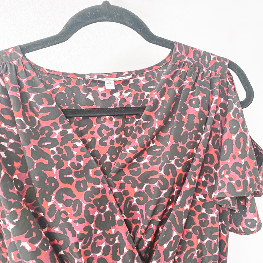 Seamline Cynthia Steffe Faux Wrap Animal Print Holiday Casual Chic Mini Dress - Picture 3 of 8